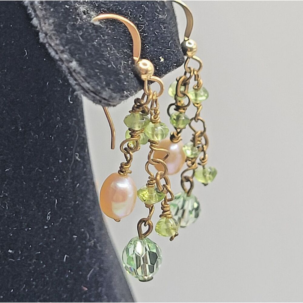 Pearl and Periodot Crystal Dangle Earrings 2in
